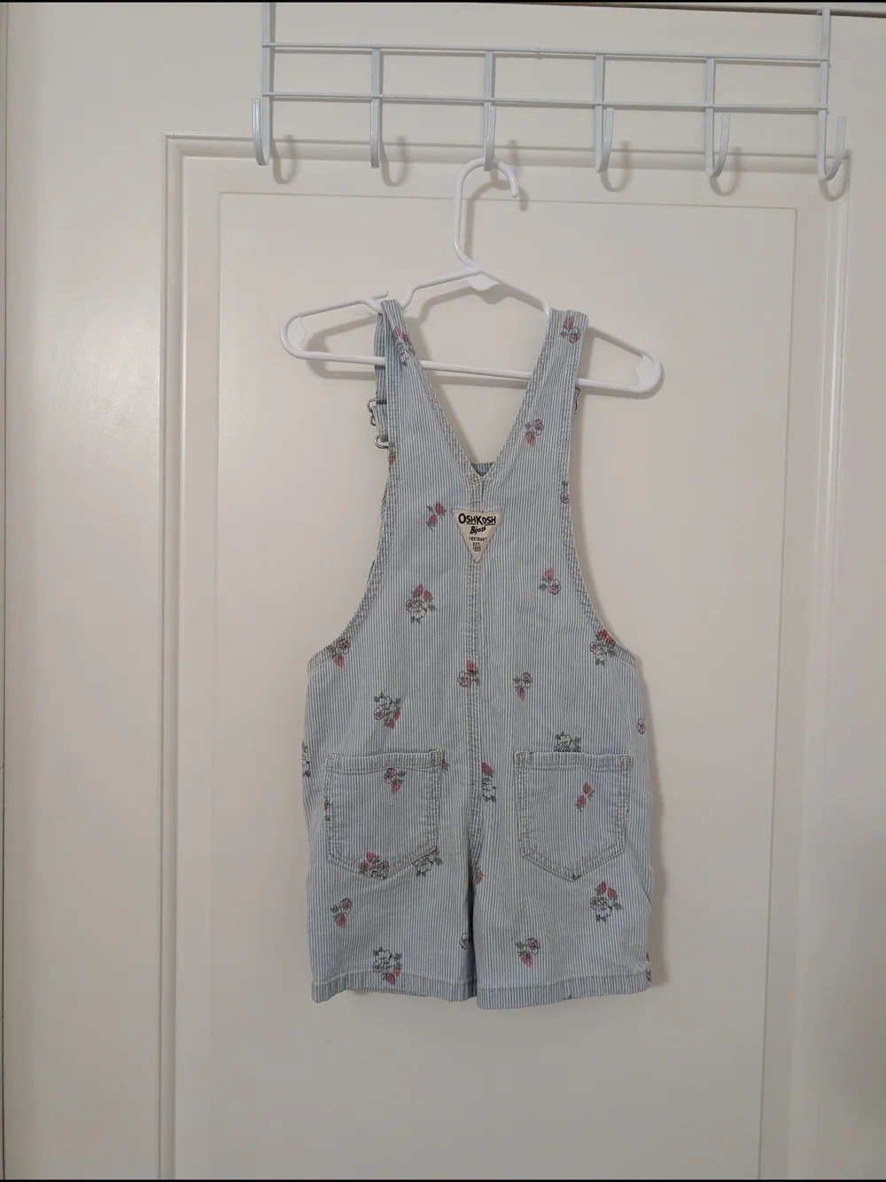 OshKosh B'gosh 3T Floral Railroad Stripe Shortall Overalls Toddler